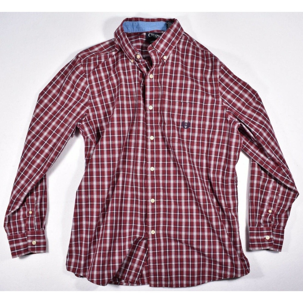 Chaps Long Sleeve Mens Dress Shirt Size Large Red White Checkered Dress Shirt